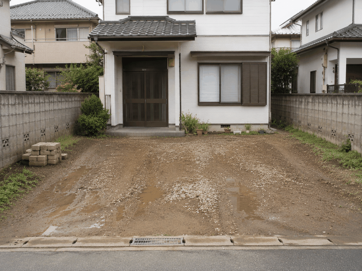 施工前：土がむき出しの前庭
